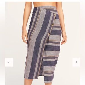 Free People Blue and Gray Asymmetrical Pencil Midi Skirt